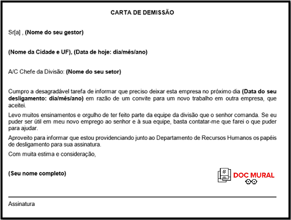 Modelo de Carta pedido de Demissão