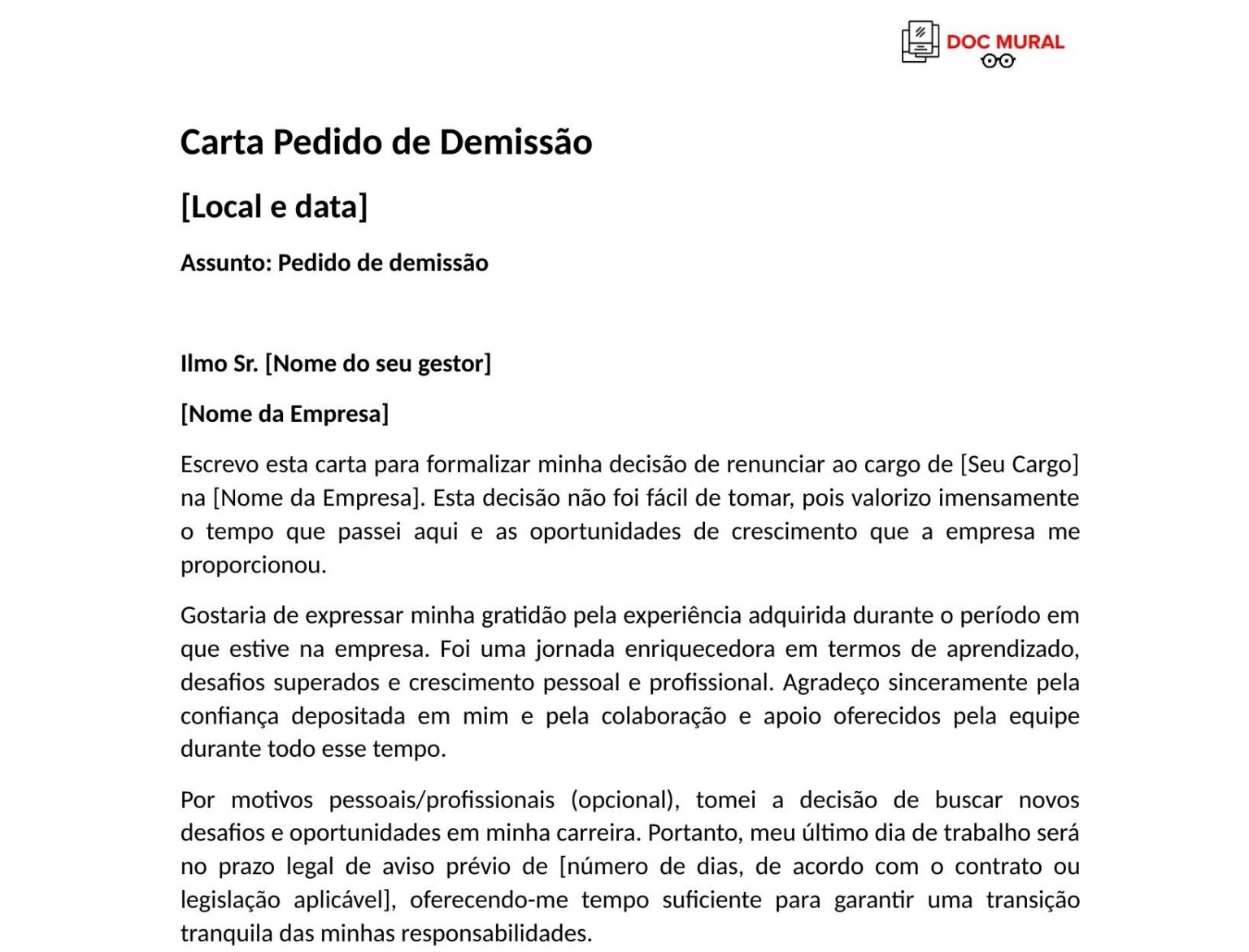 Modelo De Carta Pedido De Demissão Completa Doc Mural 4435